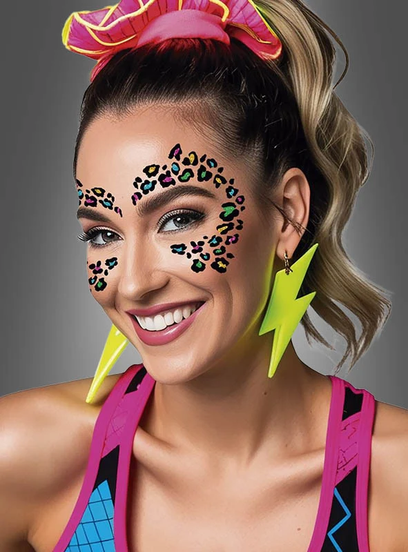 Buntes Leoparden Glitzer Tattoo fürs Gesicht