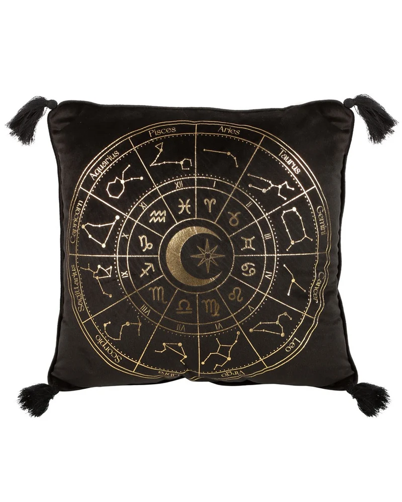 Schwarzes Astrologierad Kissen 35x35cm
