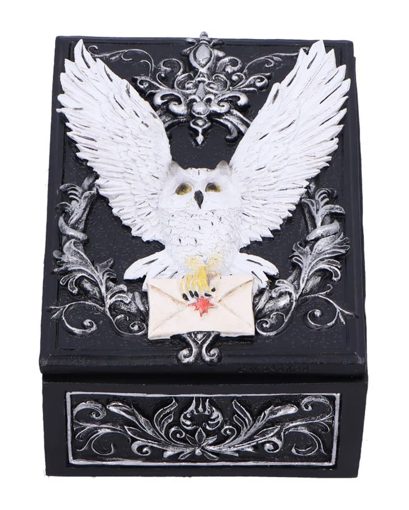 Schwarze Schmuckbox mit geheimnisvoller Eule 18cm