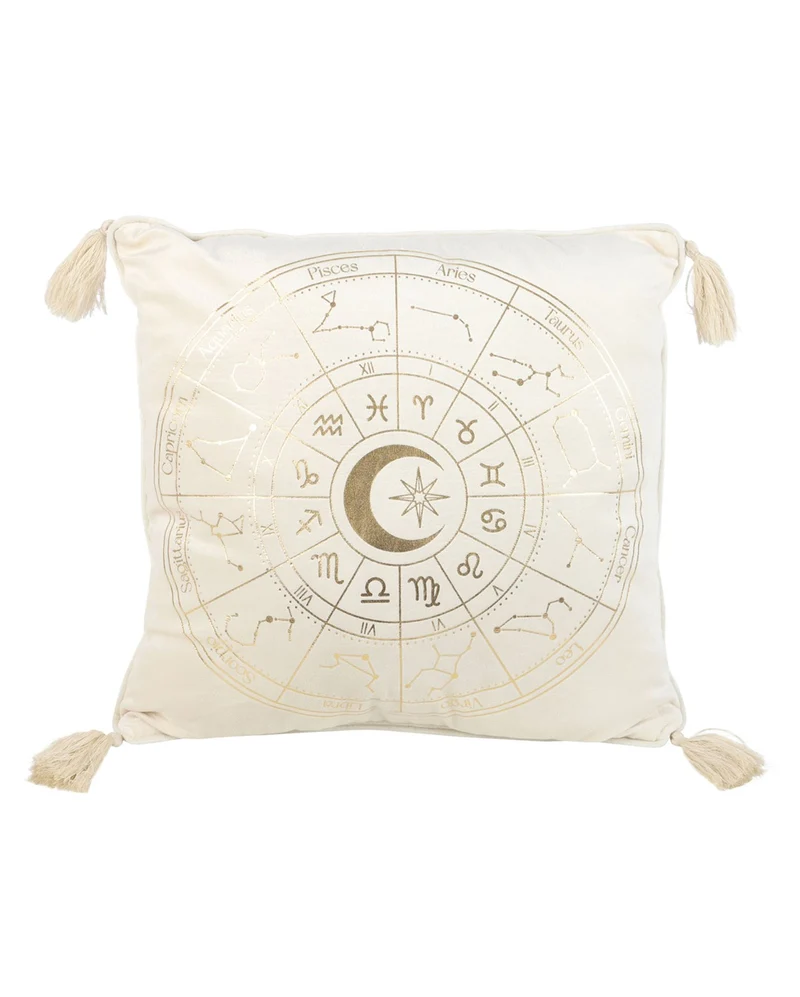 Weißes Astrologierad Kissen 35x35cm