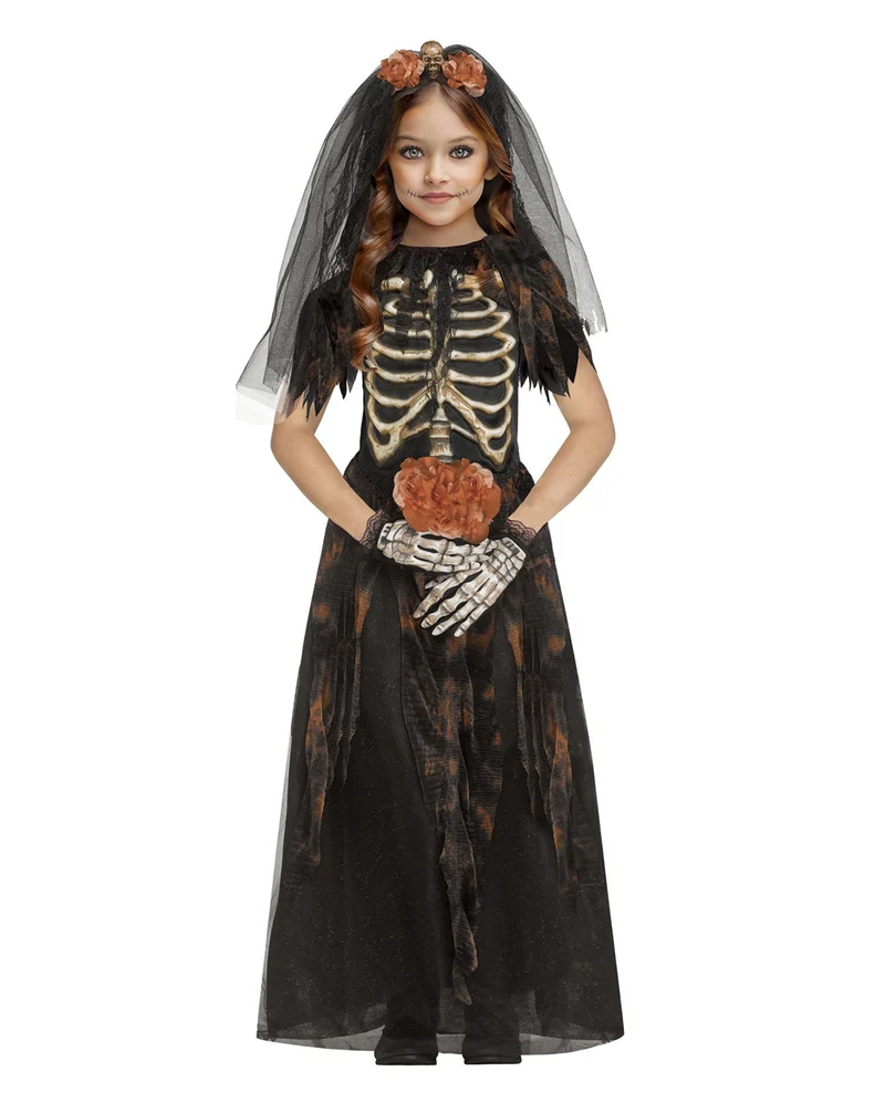 Skelett Braut Halloween Kostüm für Mädchen