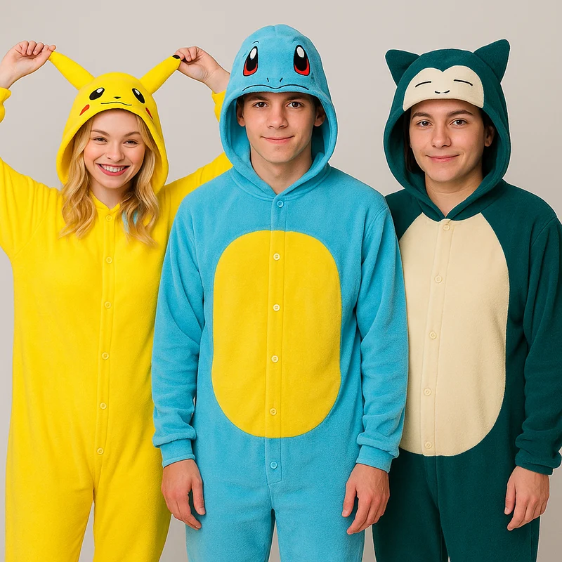 Pokémon Onesie Bundel – Maat L (165–175 cm) – Pikachu, Squirtle & Snorlax (3 stuks, nu voor 60,- ipv 119,97)