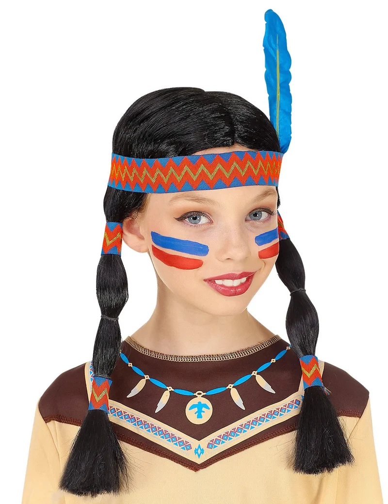 Indianer Perücke für Kinder mit Zöpfen und Feder
