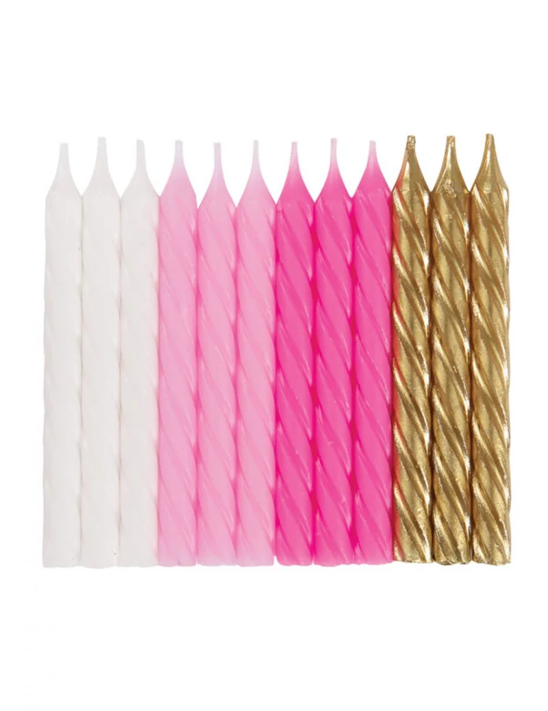 Geburtstags-Kerzen Backzubehör 24 Stück rosa-weiss-gold
