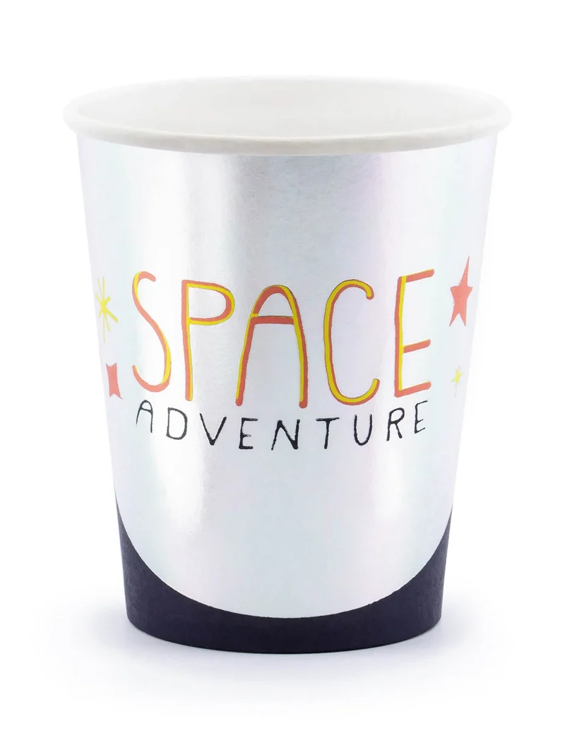 Pappbecher Space Adventure 6 Stück silber-schwarz-orange 200 ml