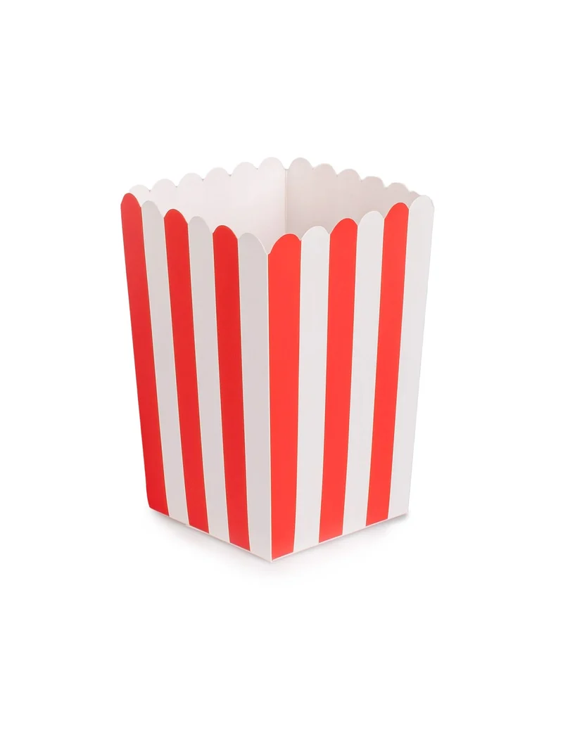 6 rote und weiße Popcornschachteln aus Pappe 7 x 12,5 cm