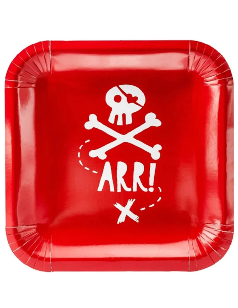 Piraten-Pappteller Tischzubehör 6 Stück rot-weiss 20 cm