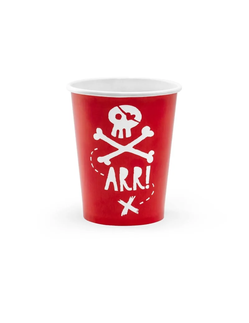 Piraten-Pappbecher Tischzubehör für Mottopartys 6 Stück weiss-rot 220ml