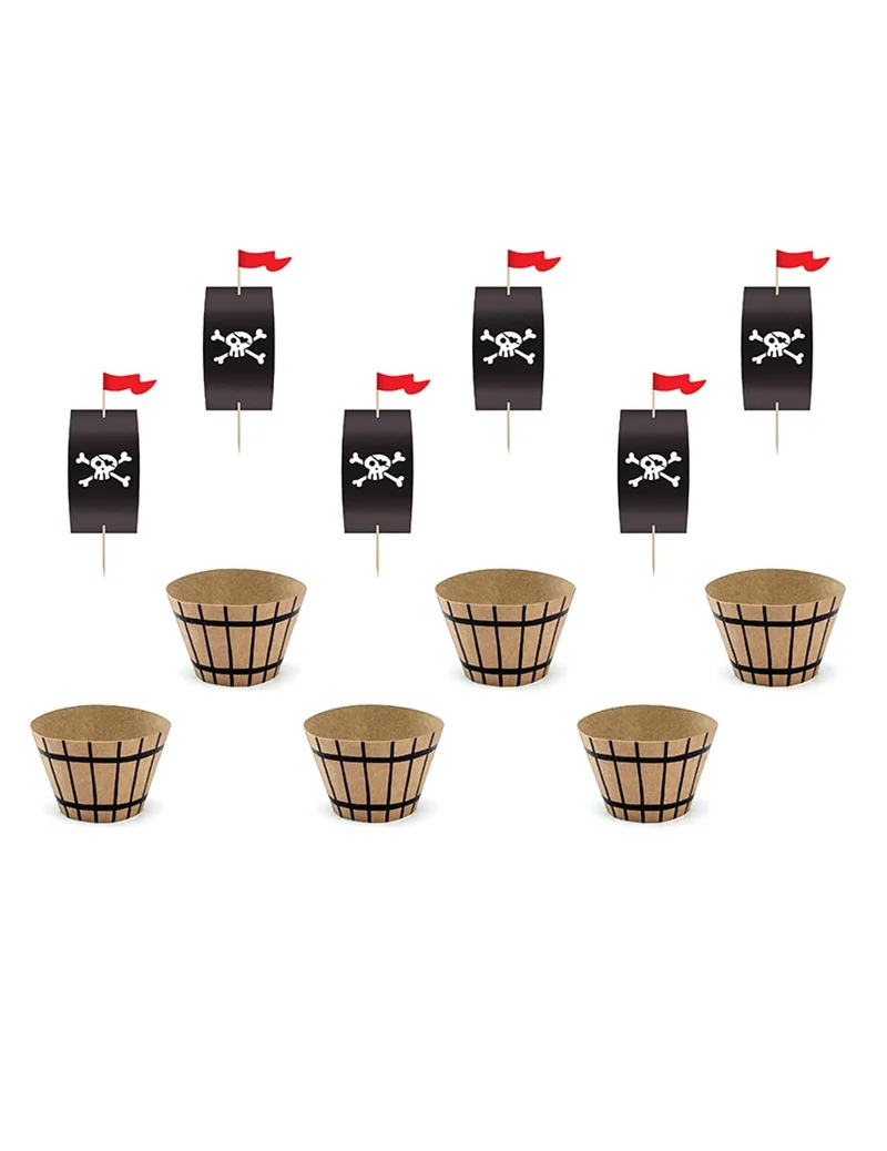 Cupcake-Förmchen Piraten-Backzubehör 12-teilig braun-schwarz-rot 4,8 x 7,6 x 4,6 cm -20 cm