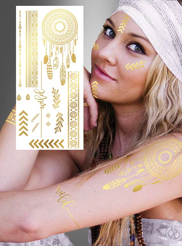 Hippie Boho Tattoo Abziehbilder Gold