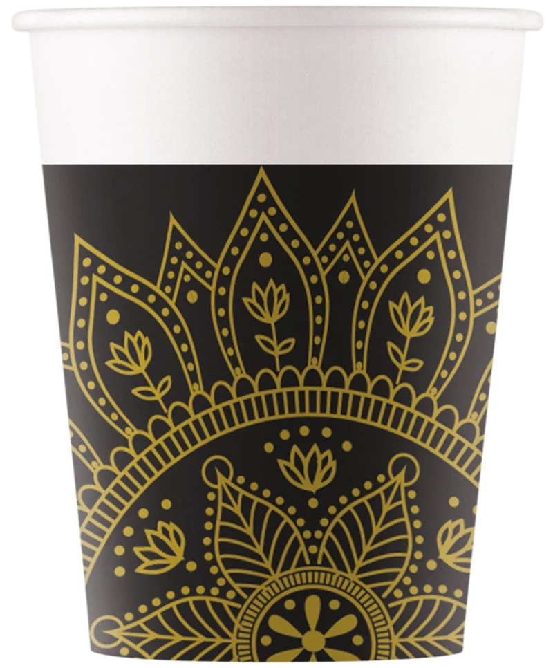 Schwarzer Goldbecher Mandala 200ml 8 Stk