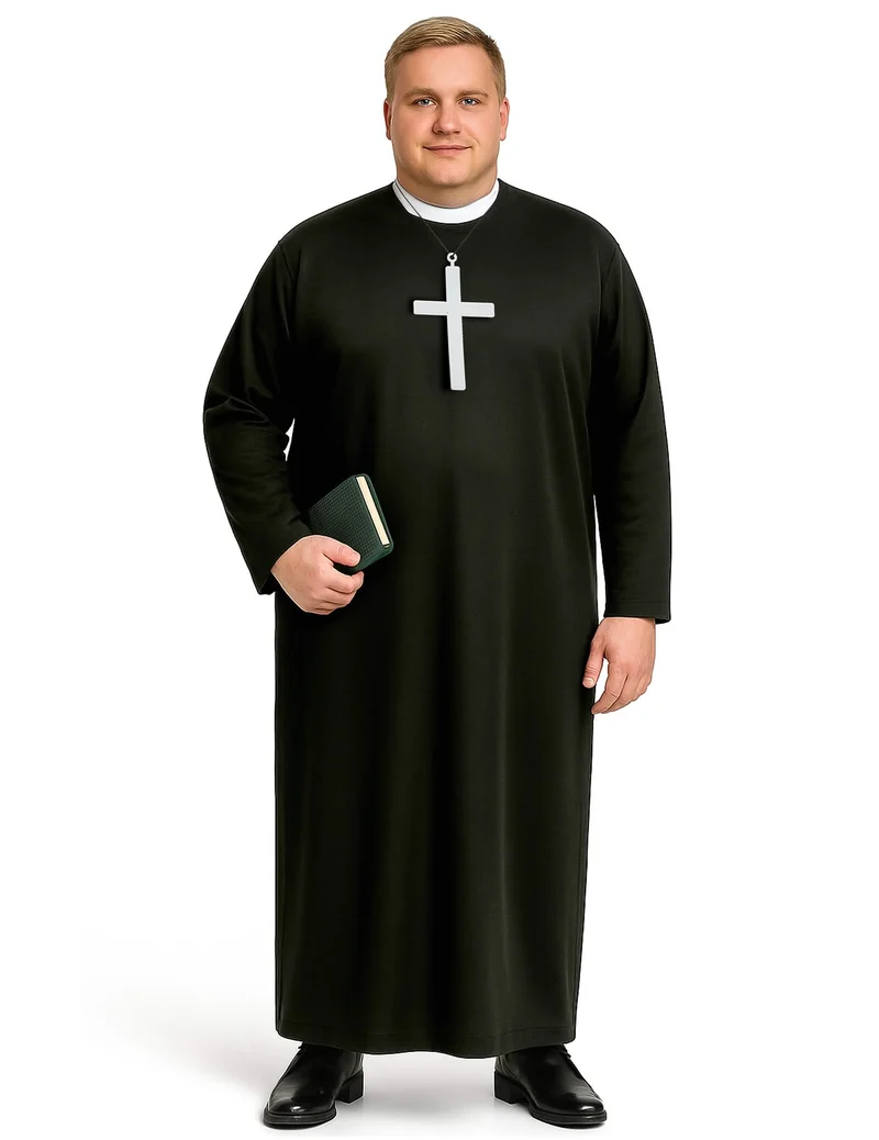 Priester-Kostüm in Übergröße für Herren religiöse-Verkleidung schwarz-weiss