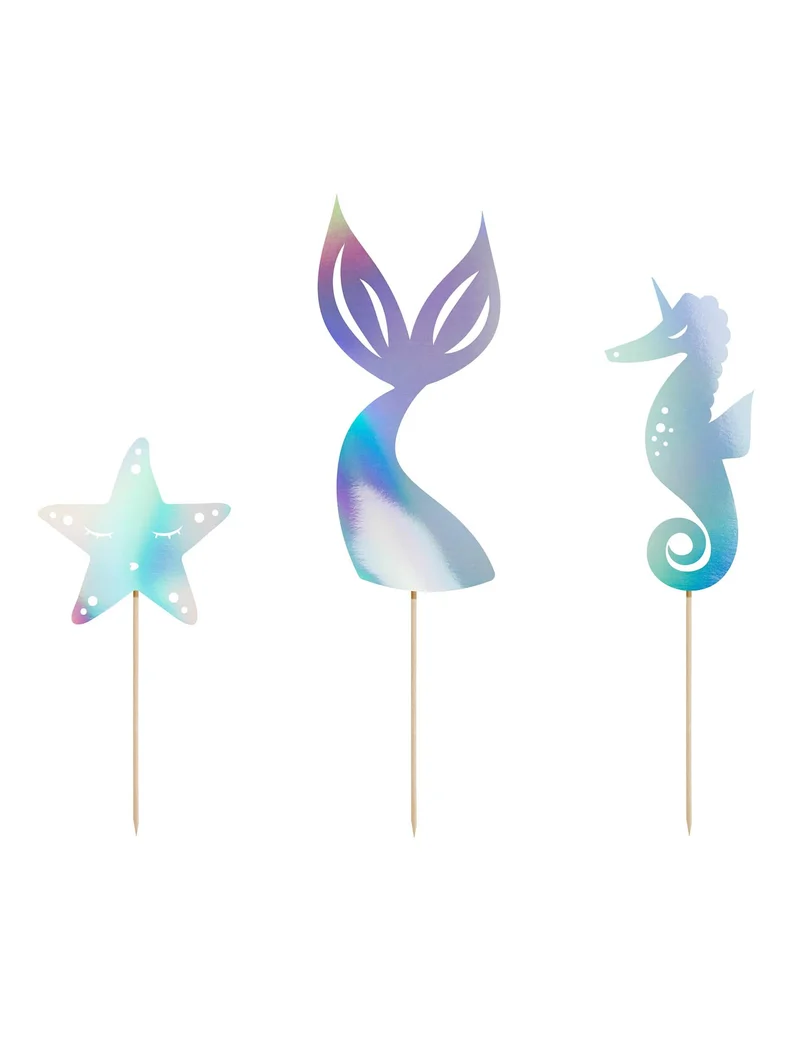 Unterwasser-Kuchen-Deko holografisch 3-teilig blau-lila 24,5 cm