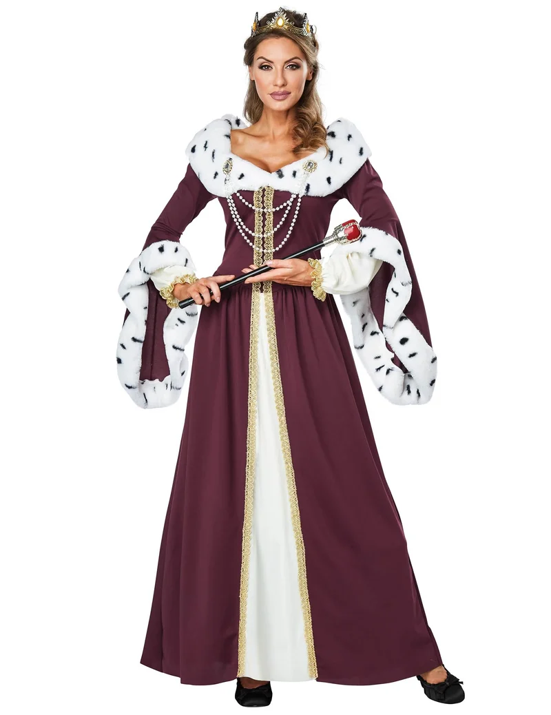Königliches Damenkostüm für Karneval Märchen bordeaux-weiss-goldfarben