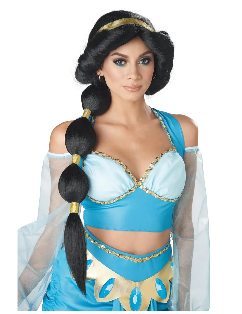 Orientalische-Perücke Wüsten-Prinzessin Damenperücke für Fasching schwarz-gold