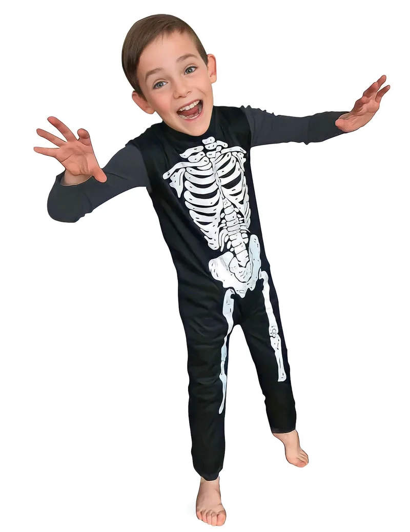 Skelett-Kostüm für Jungen Halloween-Overall schwarz-weiss