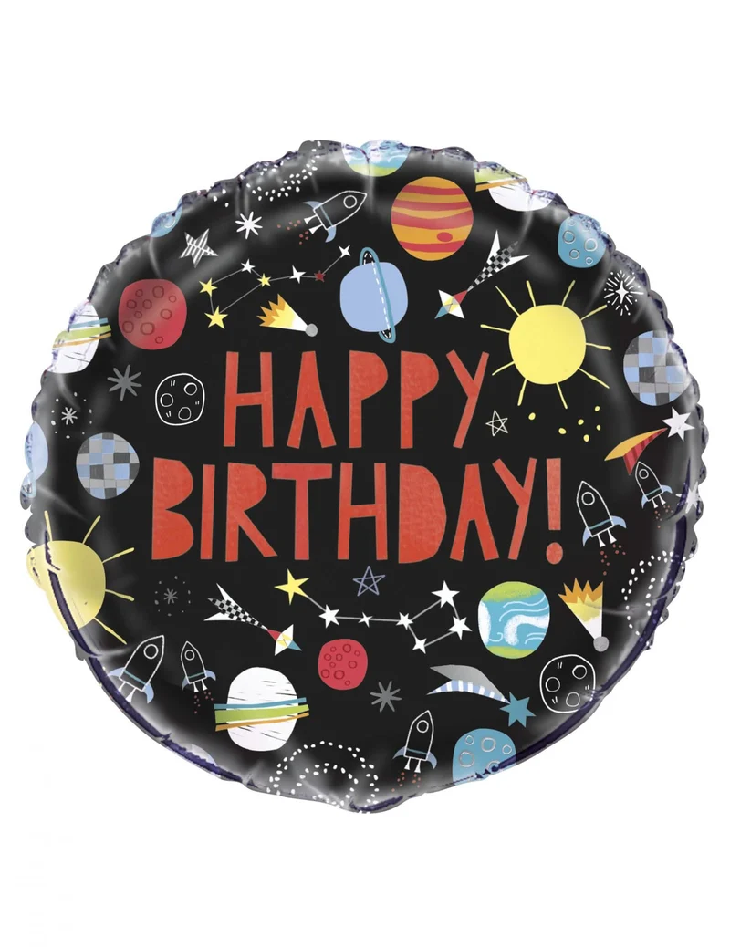 Weltall Happy Birthday-Ballon Raumdekoration bunt 45 cm