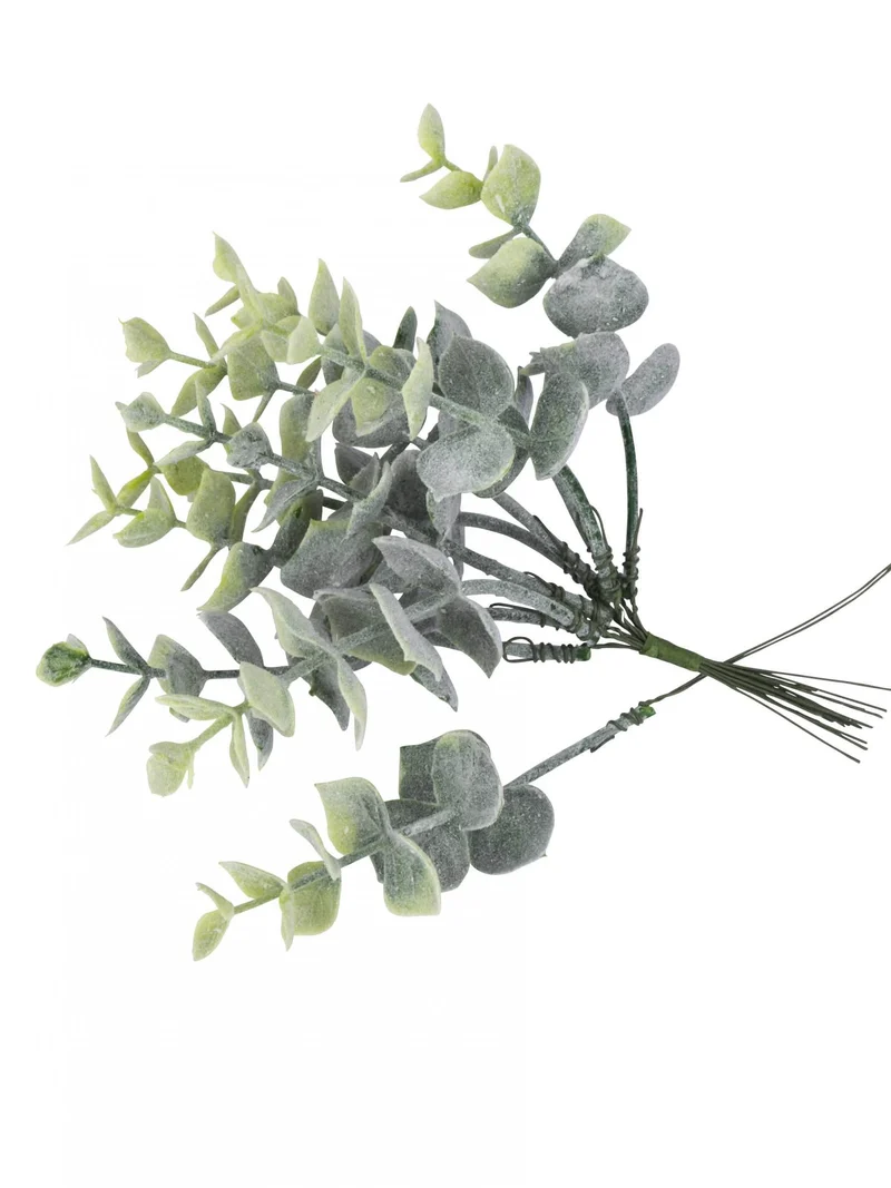 10 verschneite Eukalyptuszweige auf Stiel 17 cm für Hochzeit