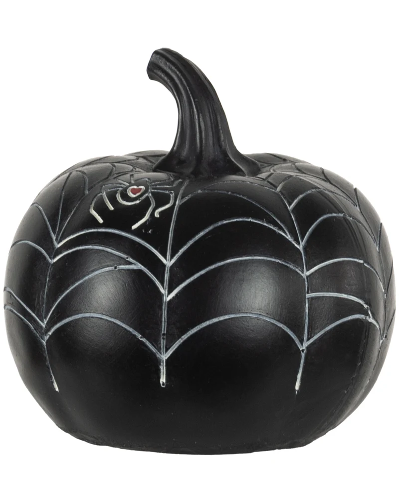 Schwarzer Pumpkin mit Spinnennetz Verzierung 10cm