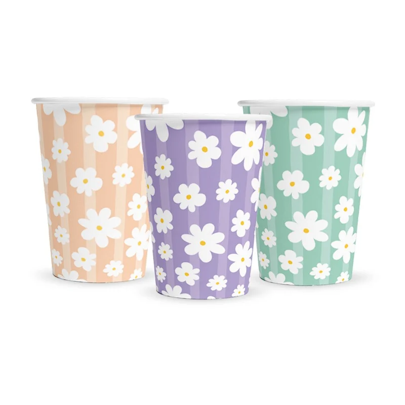 Bunte Becher Gänseblümchen 210ml 8Stk
