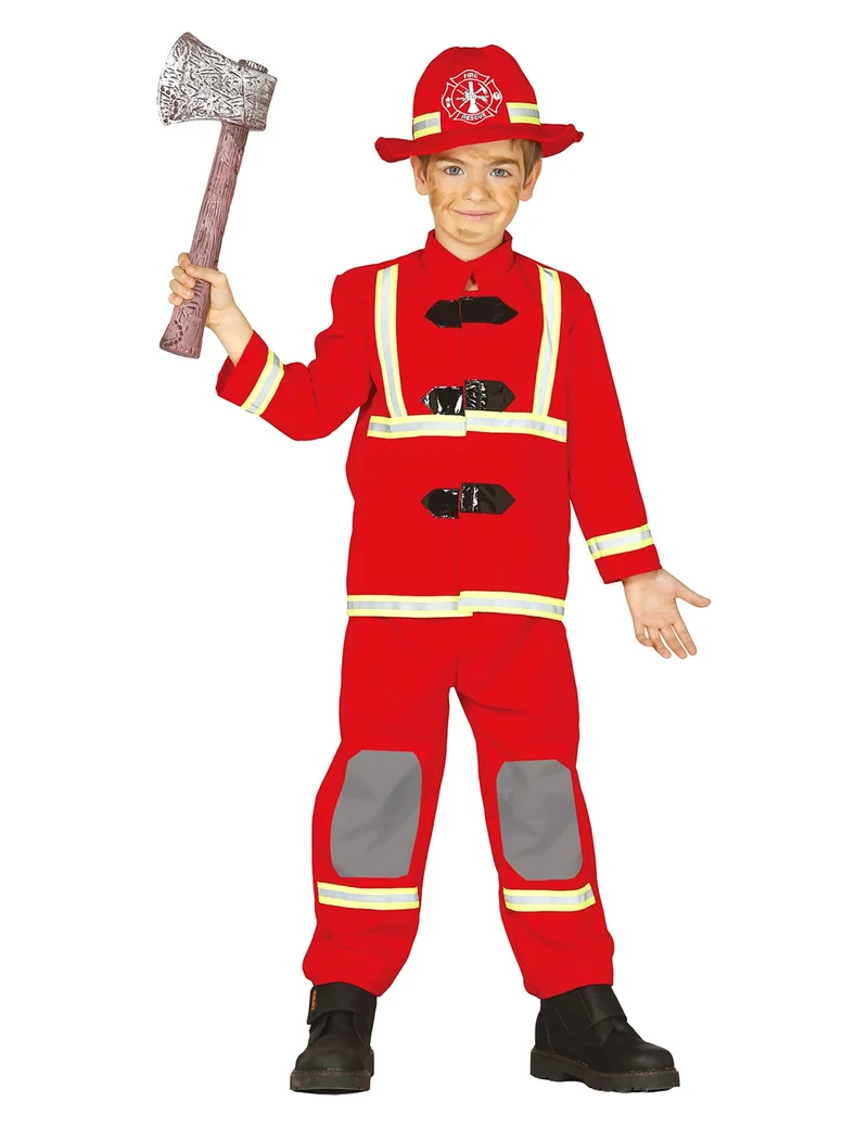 Tapferer Feuerwehrmann-Mädchenkostüm für Karneval rot-schwarz-gelb