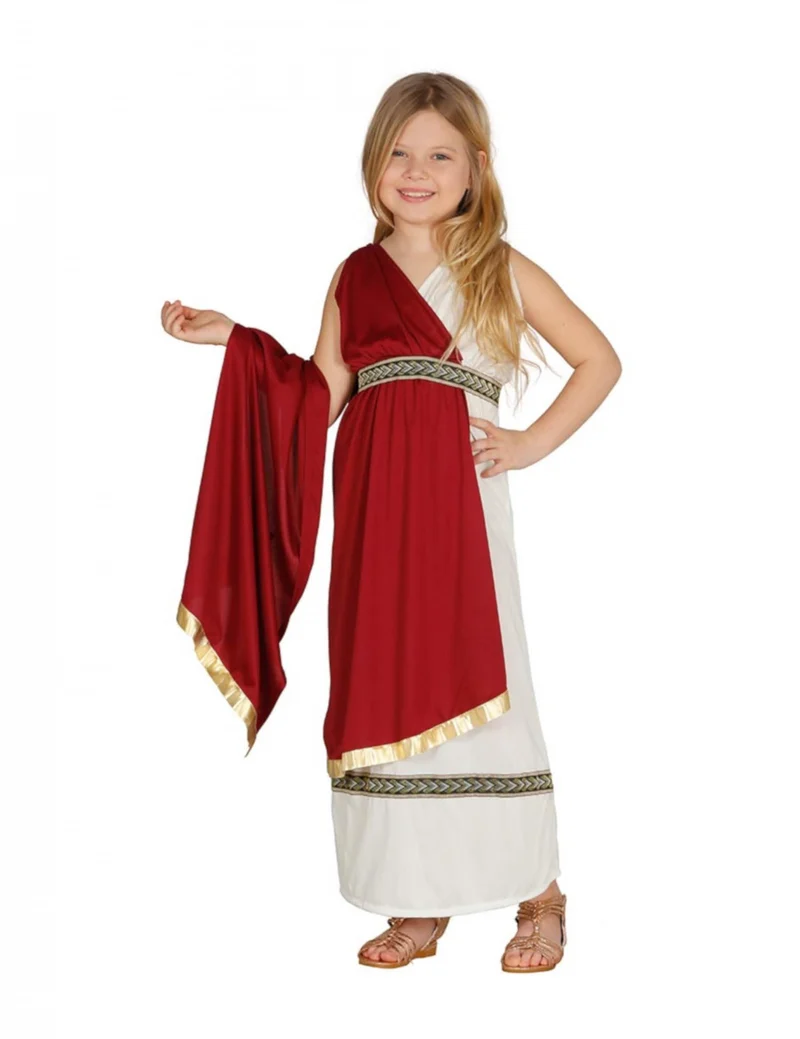 Römerin-Mädchenkostüm für Fasching weiss-rot-goldfarben