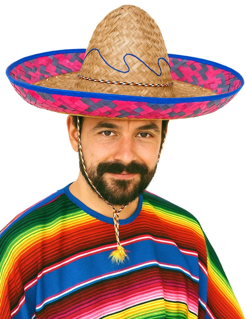 Sombrero-Hut für Erwachsene mexikanische Kopfbedeckung beige-rosa-blau