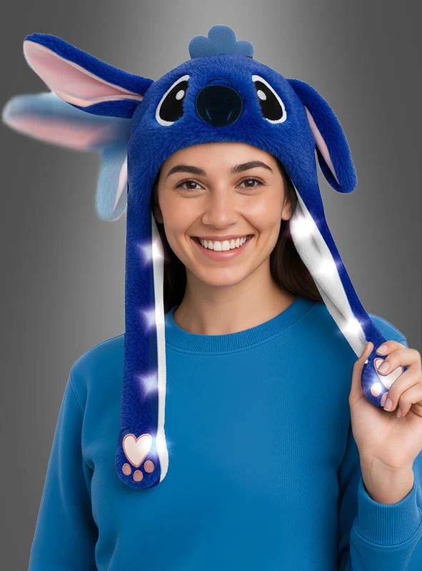 Blaue Alien Mütze mit bunten LED