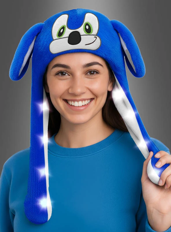 Mütze blauer Igel mit bunten LED