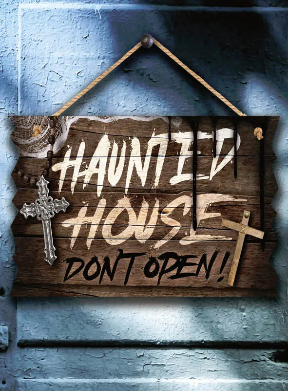Halloween Schild Deluxe aus Holz 33x19cm
