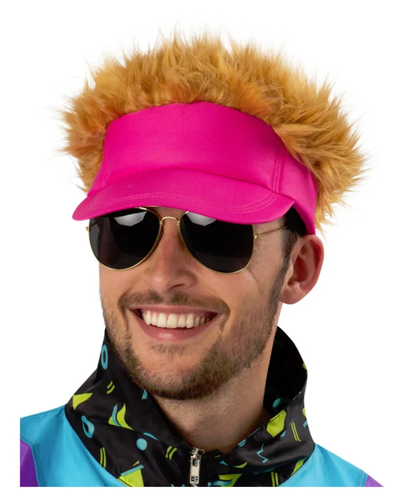 80's Visierhut pink mit dunkelblondem Haar