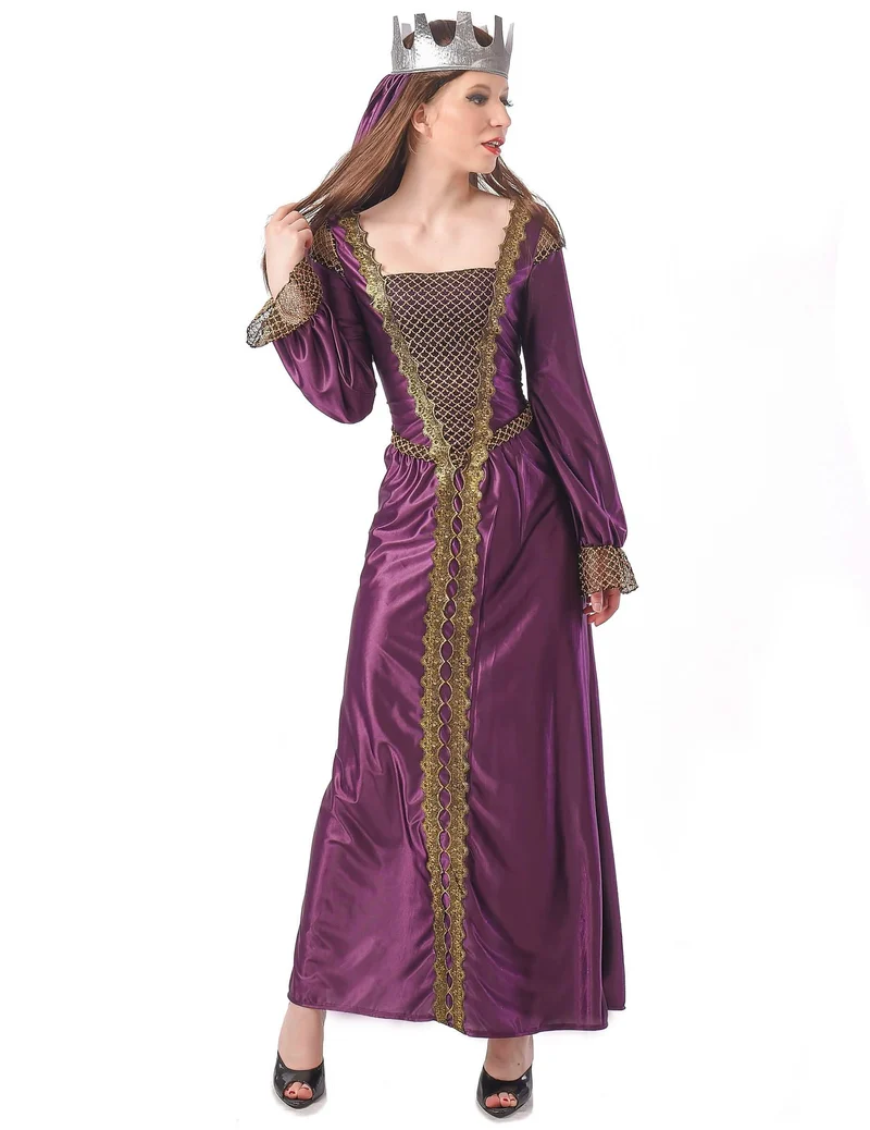 Mittelalter-Kleid mit Krone Königin-Kostüm lila-gold