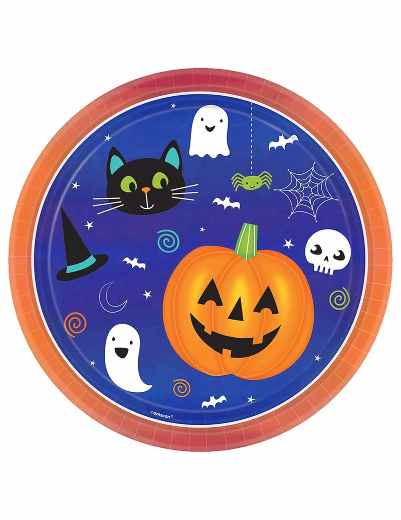Süße Halloween Friends-Pappteller für ein Halloween mit Kindern 8 Stück bunt 23cm