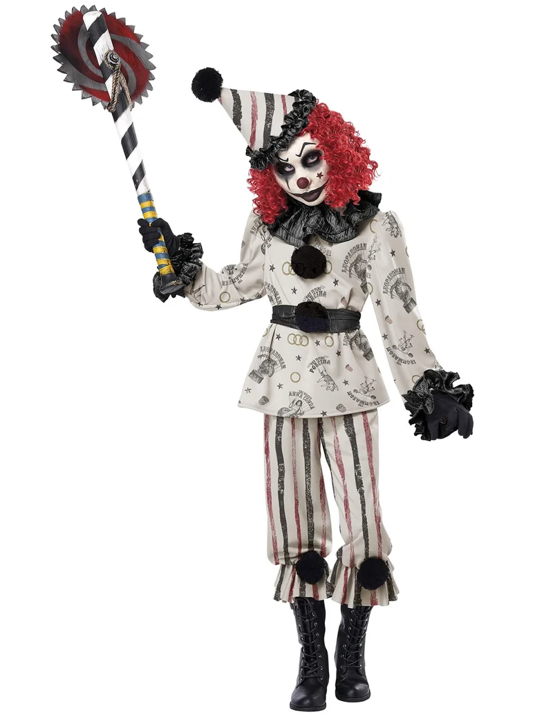 Schauriges Clown-Kostüm für Kinder Halloween-Verkleidung schwarz-weiss-rot