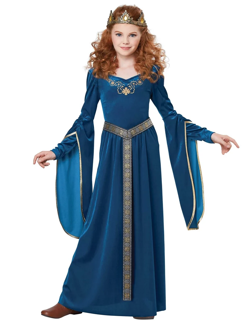 Edles Mittelalter-Prinzessin Karnevalskostüm für Mädchen blau-gold
