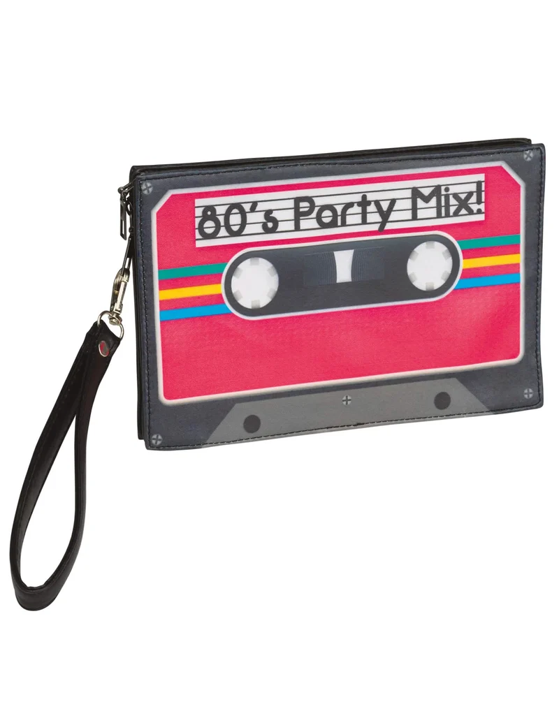 80er Jahre-Handtasche Kassette Faschingsaccessoire rot-schwarz