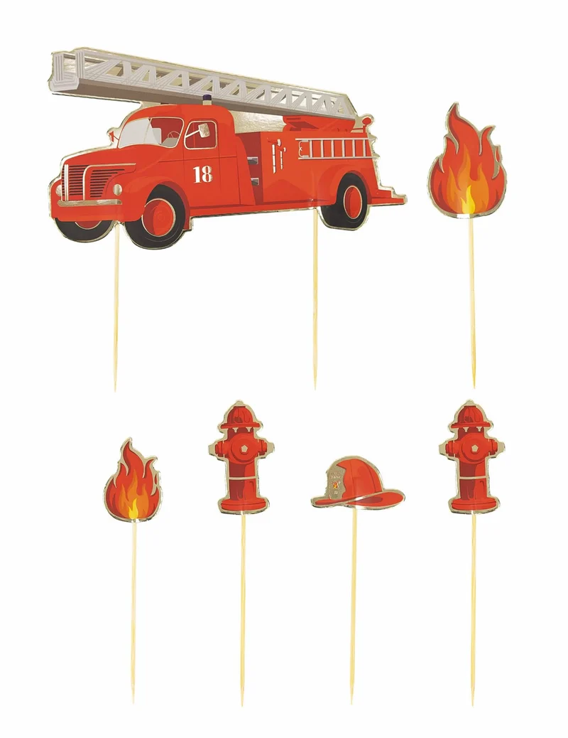 Feuerwehrmann Kuchendekoration Set 6-teilig rot