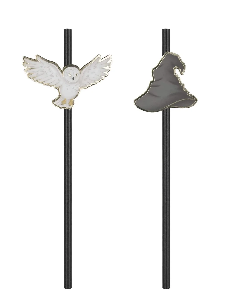 Harry Potter™-Pappstrohhalme Tischzubehör 10 Stück schwarz-weiß 20 cm