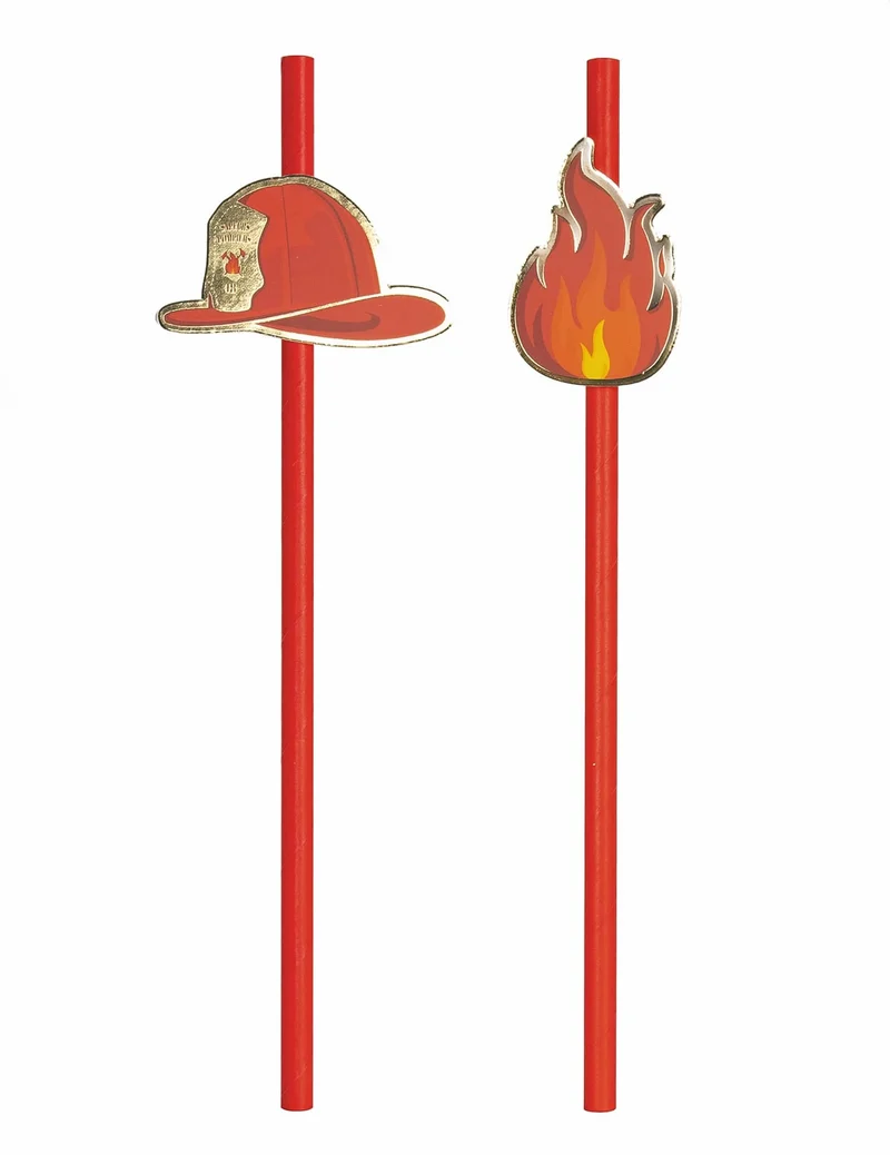 Feuerwehr-Trinkhalme für Kindergeburtstage Tischzubehör 10 Stück rot