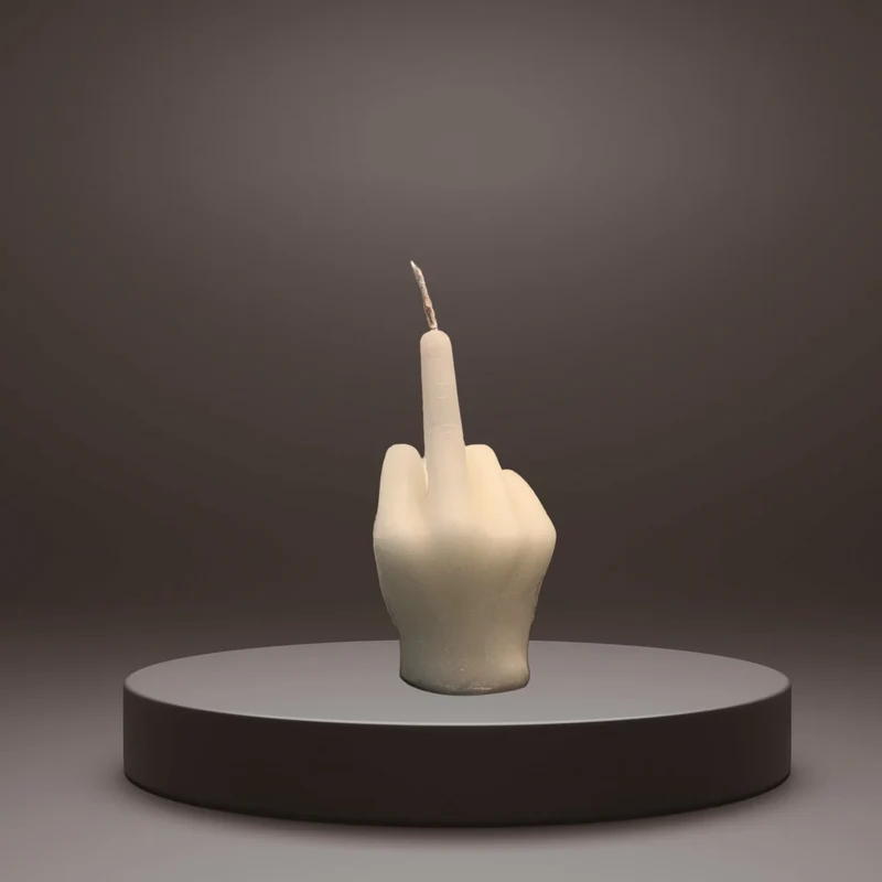 Middelvinger Kaars XL (10x17cm) - Wit/Zwart - Rozemarijn/Kamille