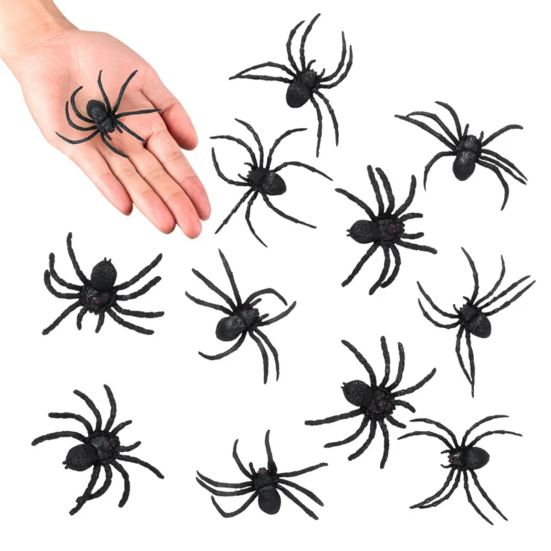 Set van 12 zwarte spinnen – Halloween speelgoed of decoratie