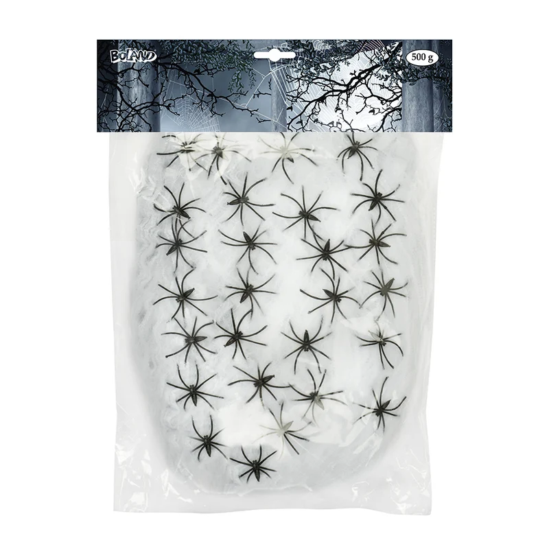 Decoratief spinrag met 25 spinnen – wit – 500 g