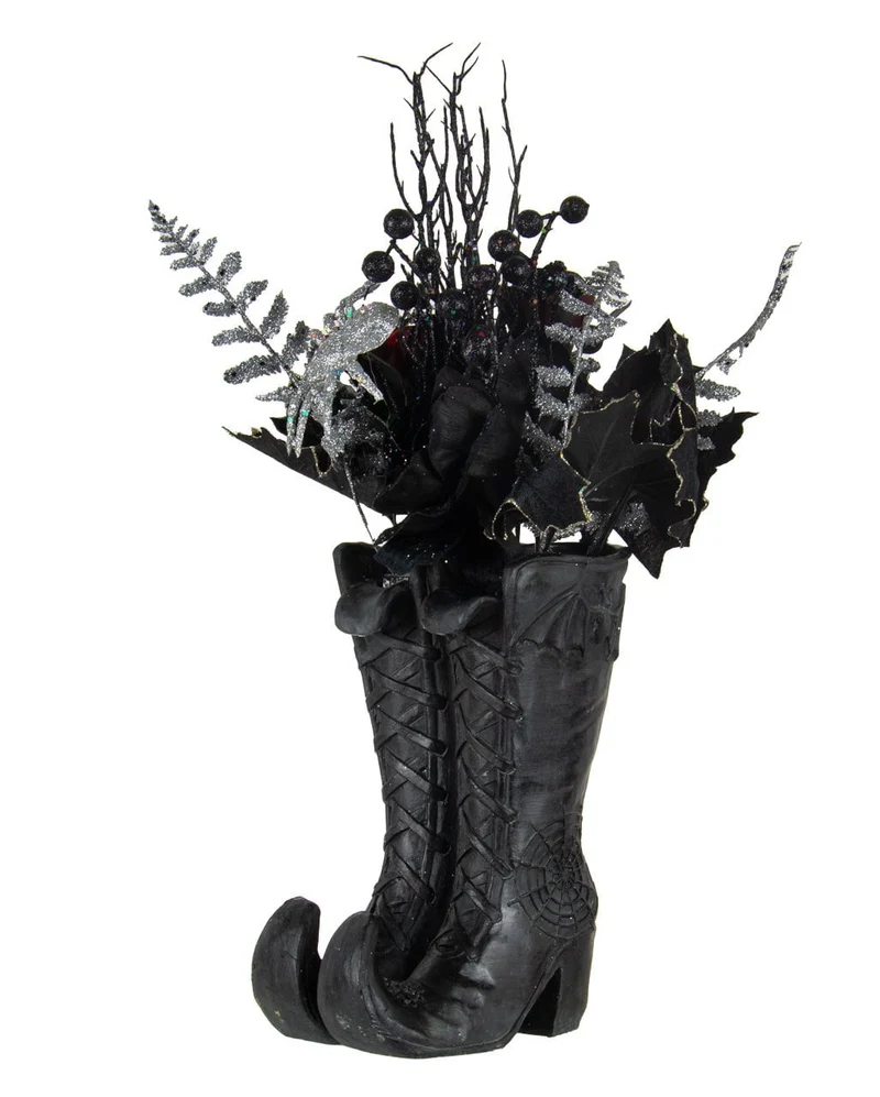 Hexenschuhe mit Gothic Glitter Strauß Arrangement 55cm