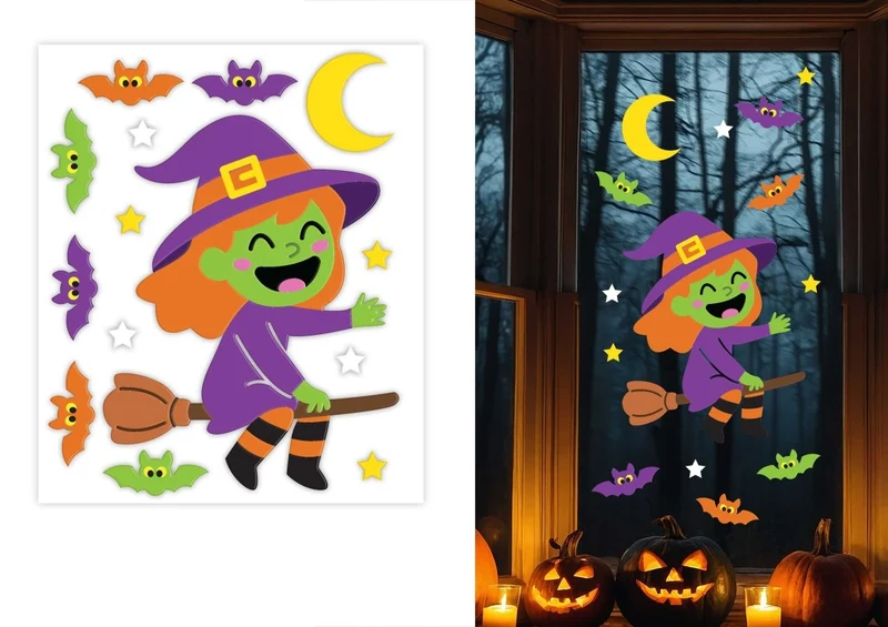 Halloween-Fensterdekoration „Hexe“, 50 cm