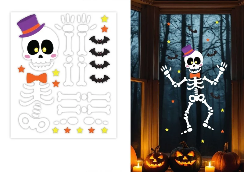 Halloween-Fensterdekoration Skelett 50 cm