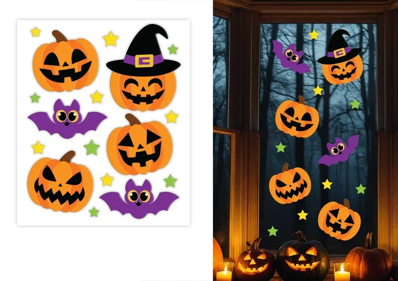 Halloween-Fensterdekoration: Kürbisse, 50 cm