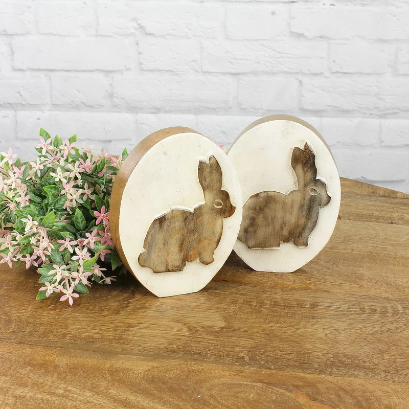 2er Set Osterei mit Hase Holz