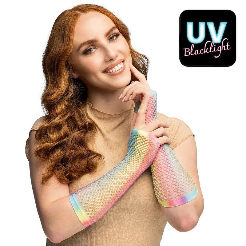 Ein Paar Handschuhe mit Ellbogenschutz, Mesh, Regenbogenfarben