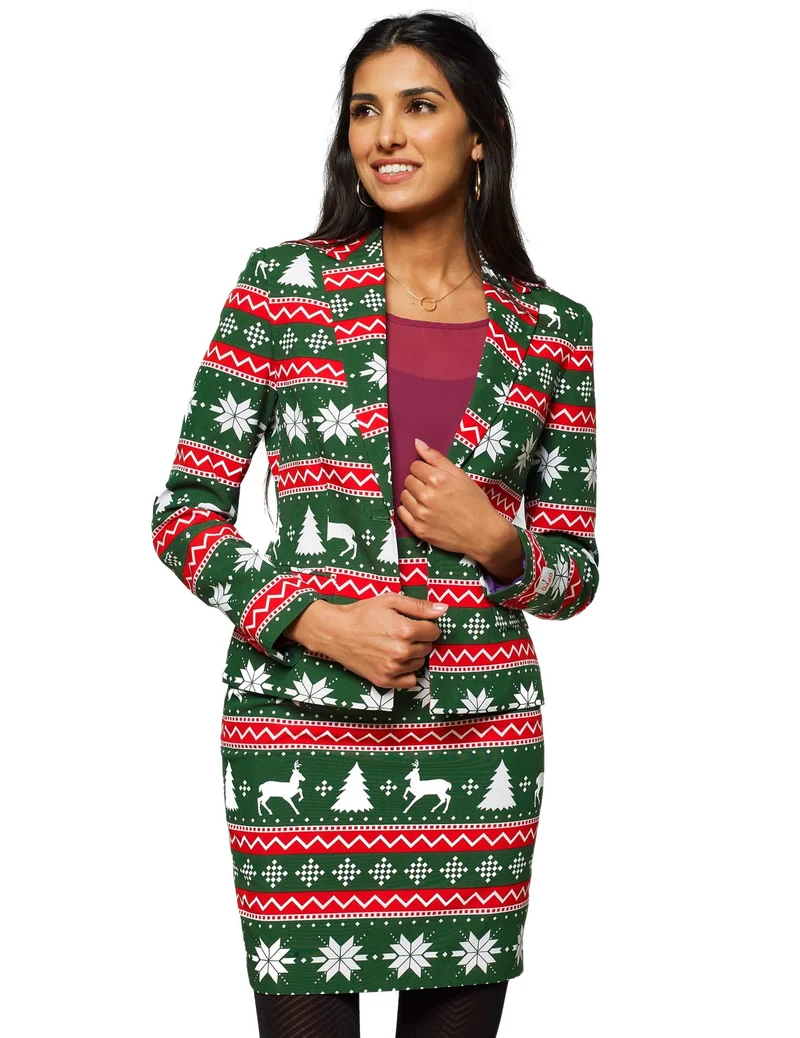 Weihnachtsfrau Opposuits™-Anzug Damenkostüm grün-rot-weiss