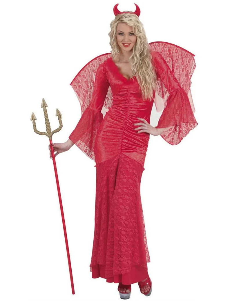 Halloween Teufelin Kostüm mit roter Spitze für Damen